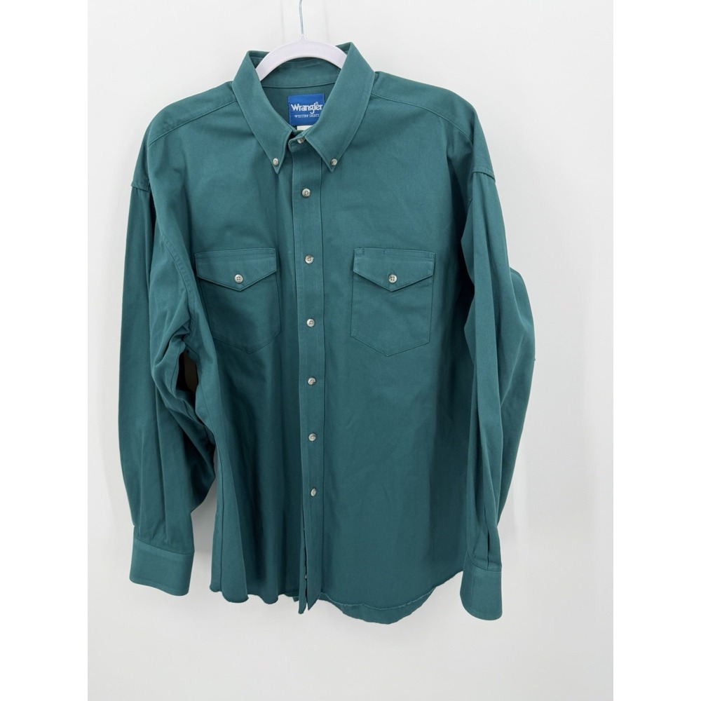 Wrangler Shirt‎ Mens 17.5x35 Green Western Button Down Cowboy Rockabilly Vintage